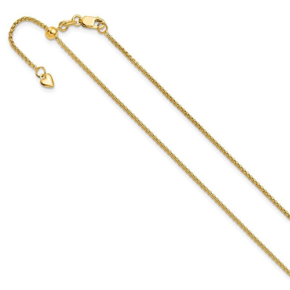 1.3mm 14K Yellow Gold Adjustable Round Box Chain Necklace, 26 Inch